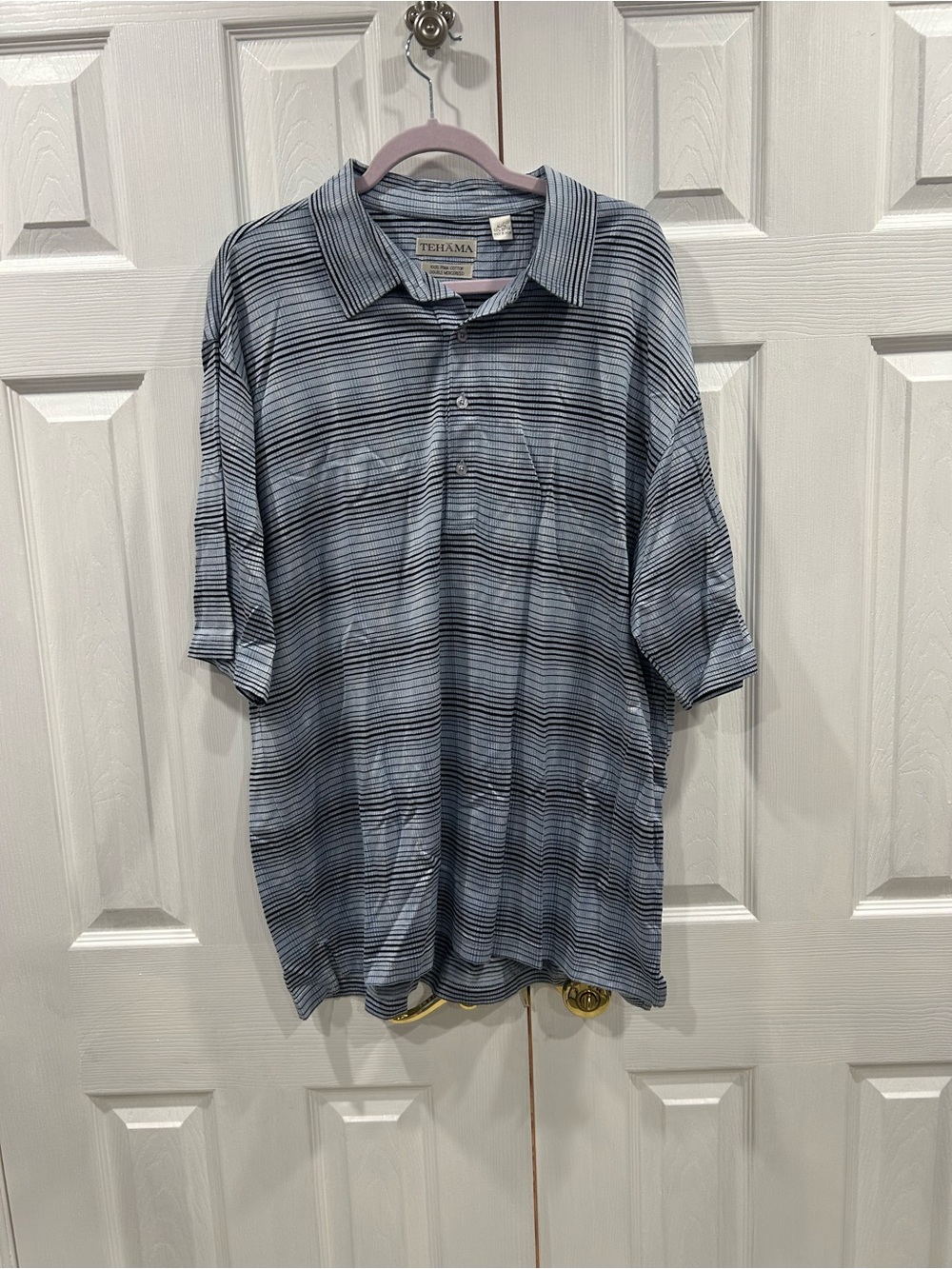 TEHAMA Men's Blue Striped Short-Sleeve Polo